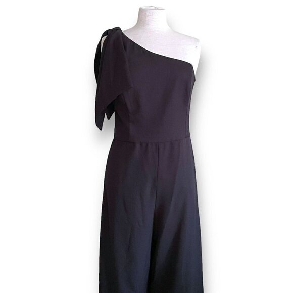 BHLDN Anthropologie Womens Windham Jumpsuit Plus Sz 18 Black 1 Shoulder Wide Leg - Picture 3 of 12